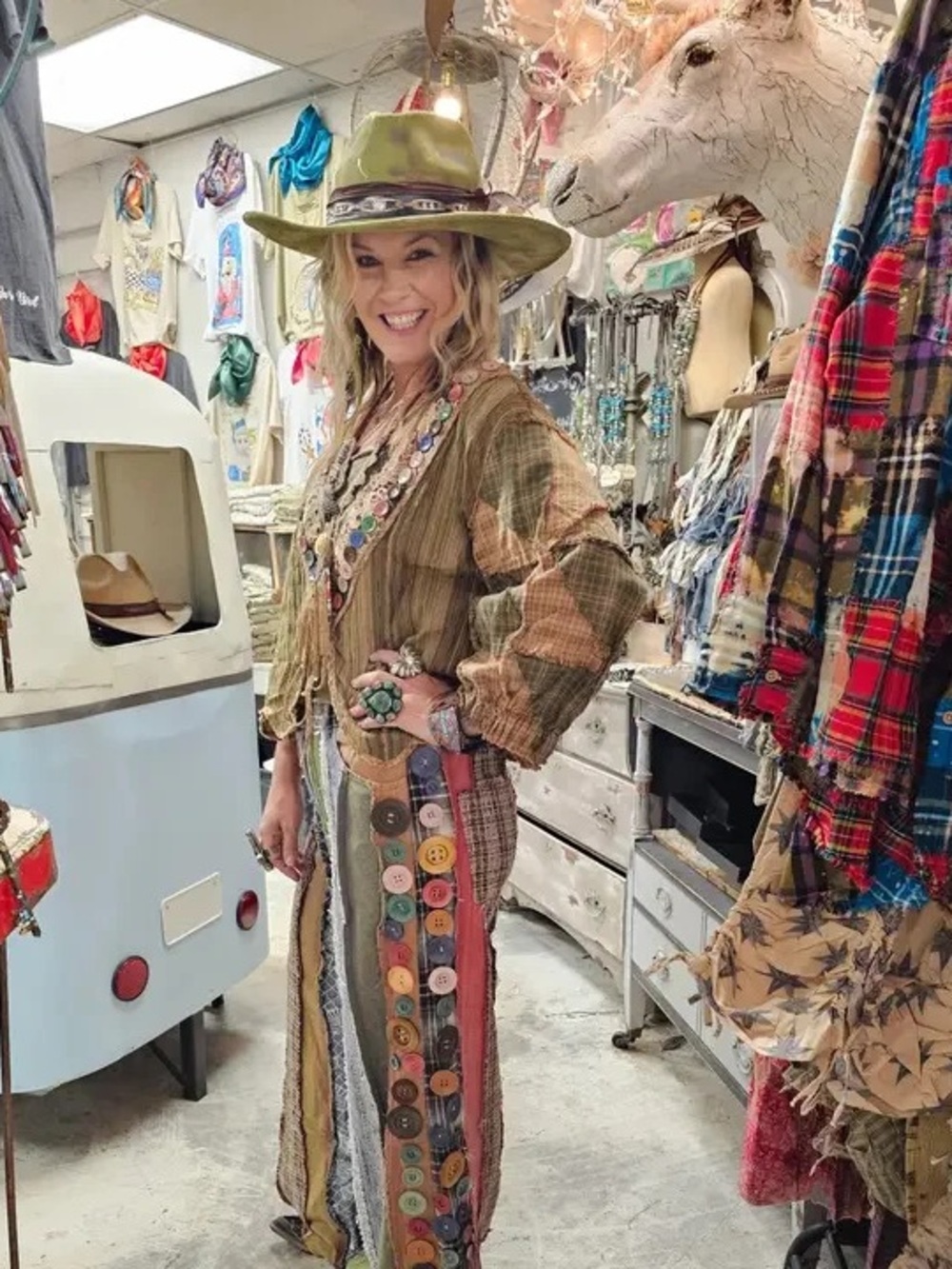 A Rare Birds “Button Pants” Boho Wide Leg Patchwork Pants with Button Detail